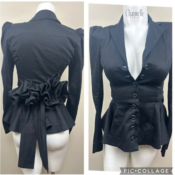 Rare vintage BETSEY JOHNSON ruffle bow back fitted blazer 4